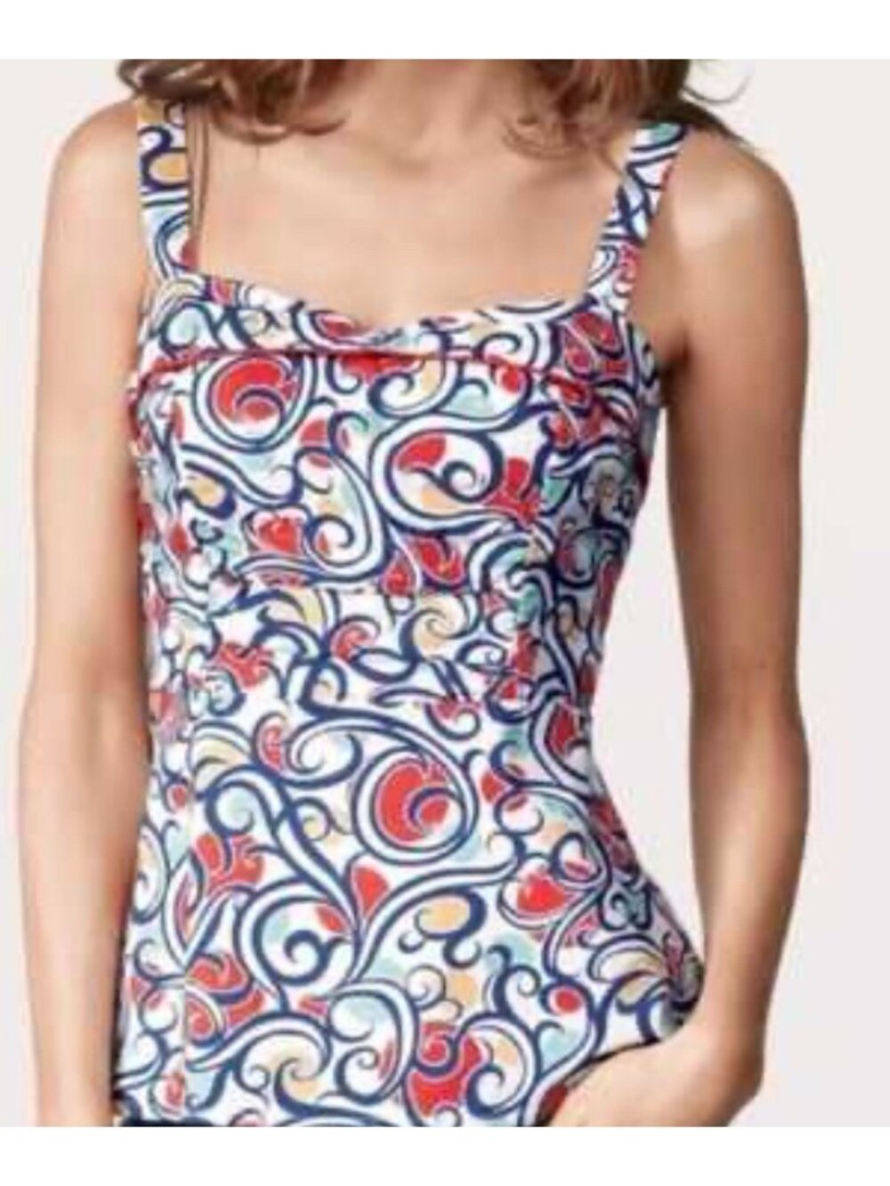 CAbi Sz8 Keepsake Cami Tank Retro Blue Swirl Strappy Smocked Sleeveless Top